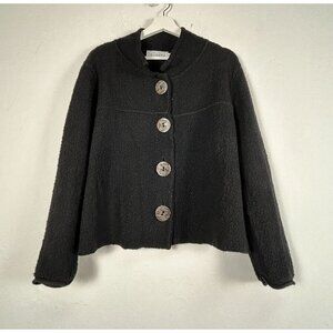 Willow Womens Button-Front Black Textured Tweed Blazer Jacket Cardigan Small